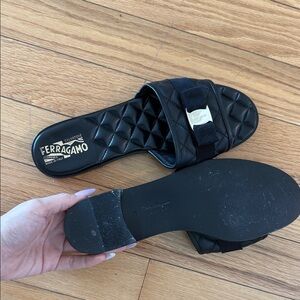 Salvatore Ferragamo Black Quilted Slide Sandals
